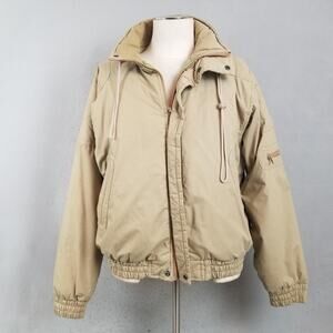 Vintage St Johns Bay Jacket Mens XL Tan Hooded Bomber Puffer Made Korea 90s